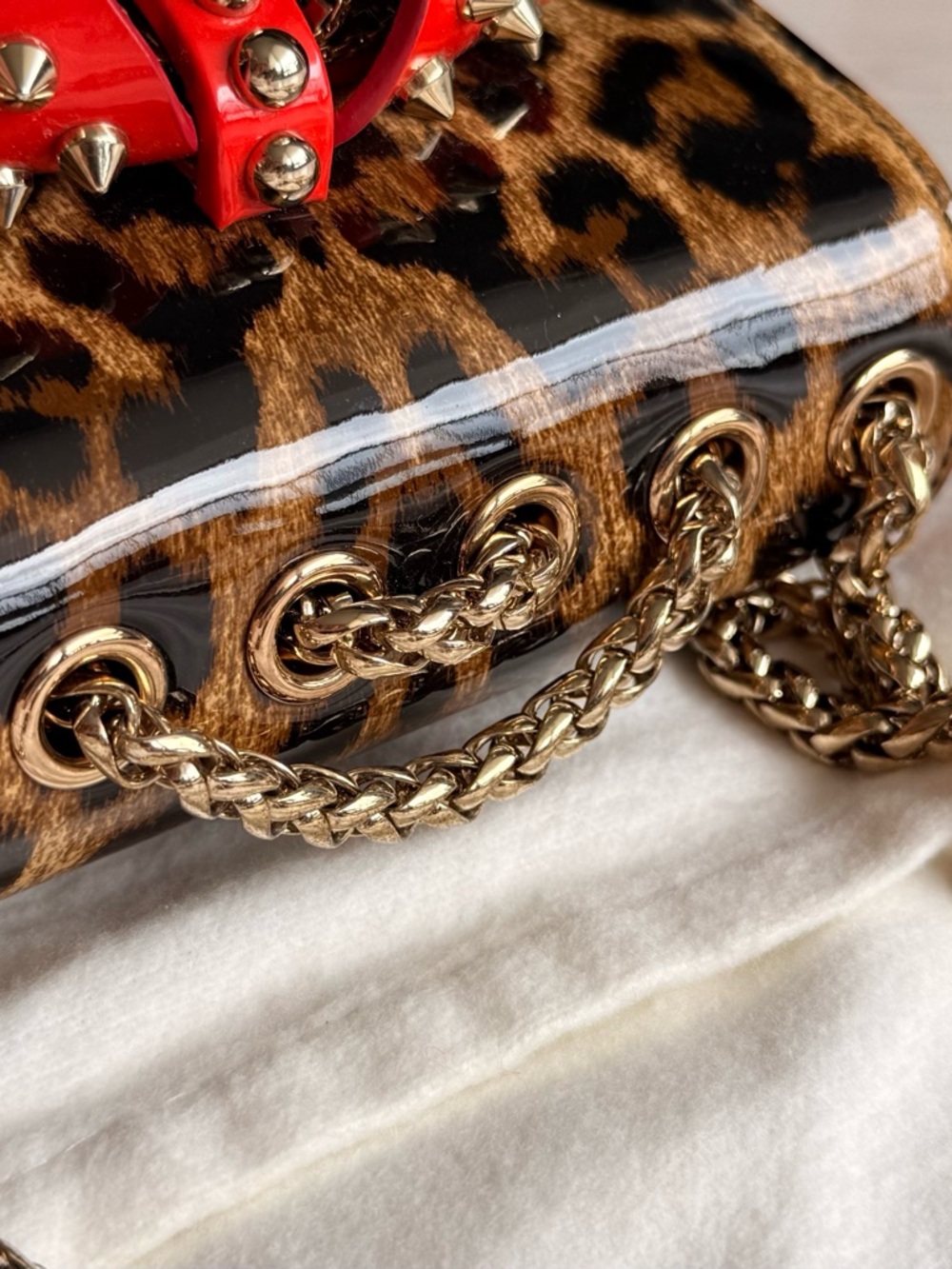 NEW Rare CHRISTIAN LOUBOUTIN Sweet Charity leopard red Leather Shoulder Bag - Picture 6 of 13